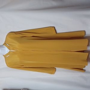 Mustard Tone Silk Shirt Style Midi Dress Hidden Buttons Closure. Size M